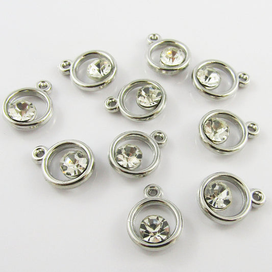 10pcs Rhinestone in Circlet Charm Pendant 15x12x5mm ACRYLIC