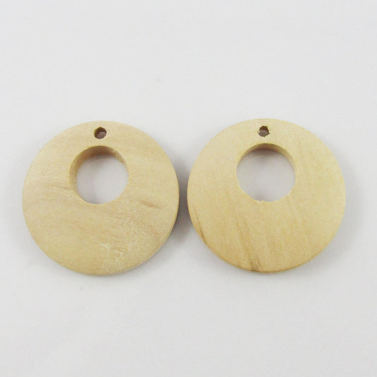 Bulk 10pcs Hollow Round Unfinished Wood Charm Pendant Natural Organic 25x4.2mm