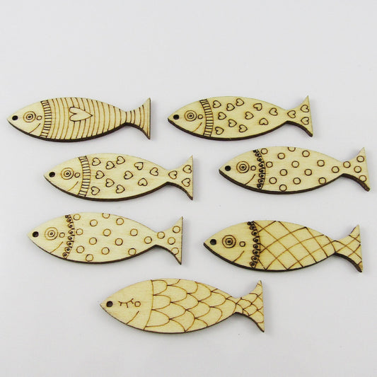 Bulk 20pcs Fish Charm Pendant Unfinished Wood 49.5x16.5mm