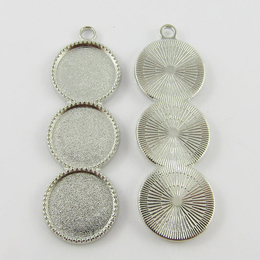 Bulk 10pcs Cabochon Triple Setting Alloy Pendant 44x14x2mm Fit 12x12mm Cabs