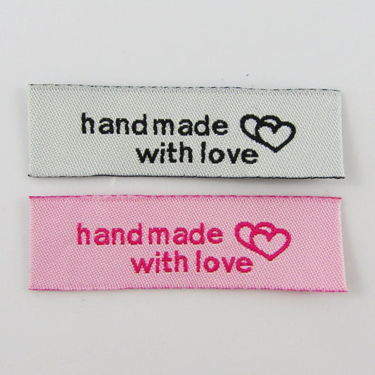 20pcs DIY Woven Hand Made With Love Sewing Label Heart Handmade Heart