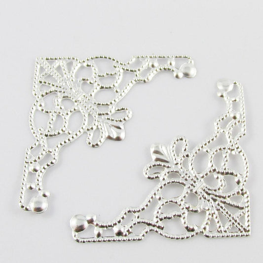 30 pcs Silver Plate Filigree Corner Embellishments 48x26mm Craft Scrapbooking