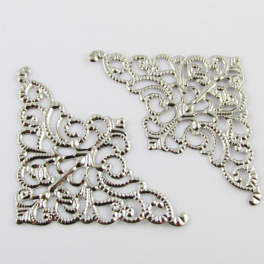 30pcs Filigree Corner Embellishments 50x32mm Craft Scrapbooking Silver