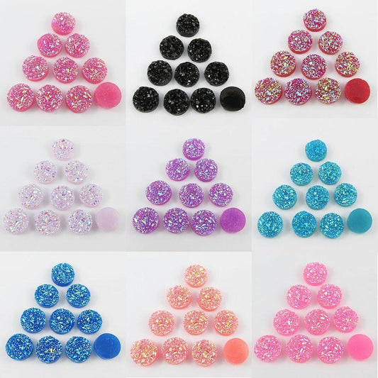 10pcs DIY Resin Druzy Cabochon 12mm Round Flat Back Earrings etc Select Colour