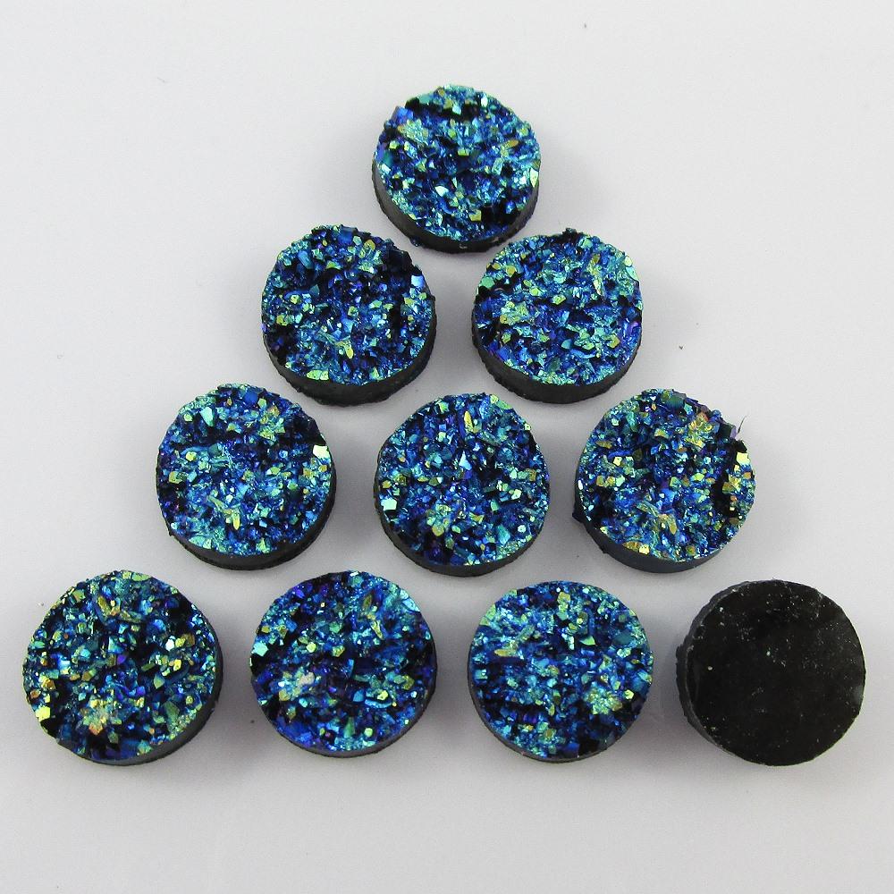 10pcs DIY Resin Electric Blue Druzy Cabochon 12mm Round Flat Back Earrings etc