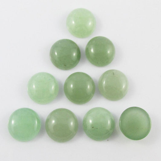 10pcs Green Aventurine Gemstone Cabochon 12mm Round Flat Back Earrings etc