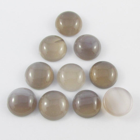 10pcs Natural Grey Agate Gemstone Cabochon 12mm Round Flat Back Earring etc