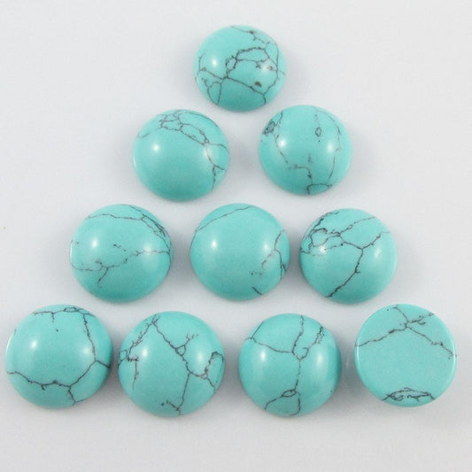 10pcs Synthetic Turquoise Gemstone Cabochon 12mm Round Flat Back Earrings etc