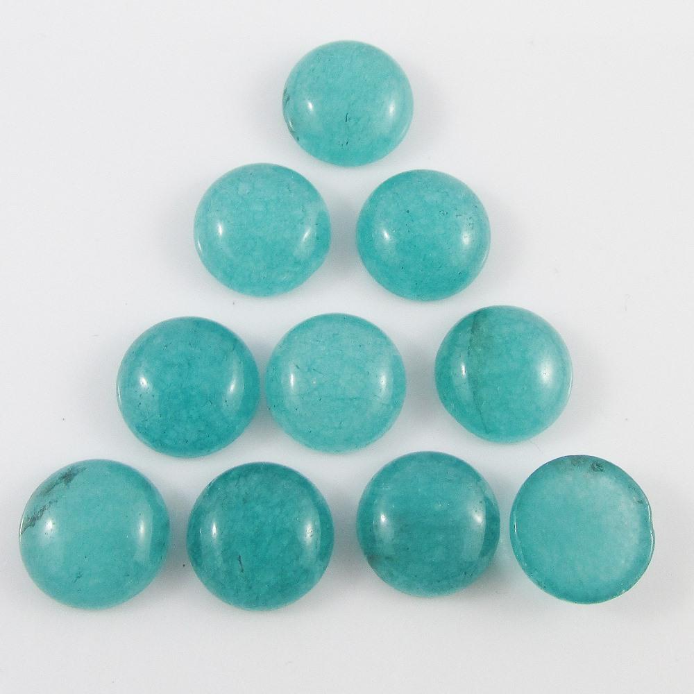 10pcs Aqua Dyed White Jade Gemstone Cabochon 12mm Round Flat Back Earrings etc