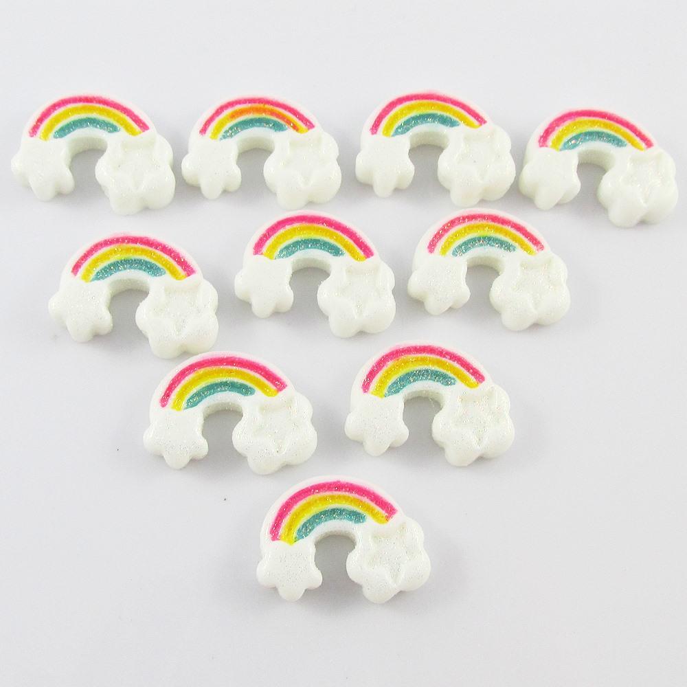 10pcs DIY Resin Glitter Magic Rainbow Cabochon 23x16mm For Cards Hair Clips