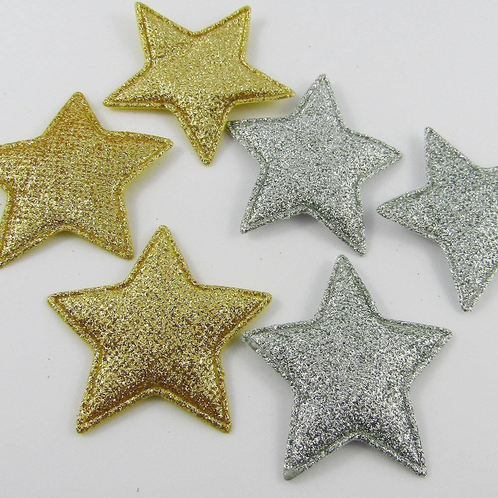 10pcs Glitter Star Padded Puffy Patch Craft Embellishment 51x54mm Select Colour