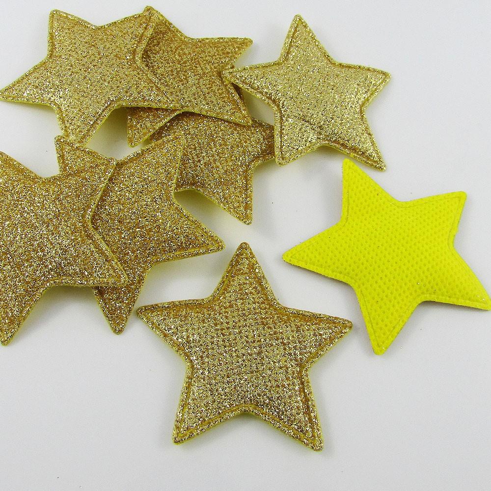 10pcs Glitter Star Padded Puffy Patch Craft Embellishment 51x54mm Select Colour