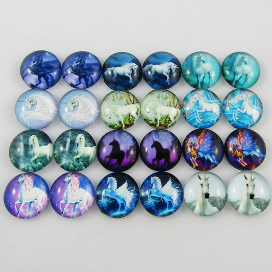 Glass Dome Pegasus & Unicorn Cabochon 12mm Pick 10 or 20 pieces random pairs