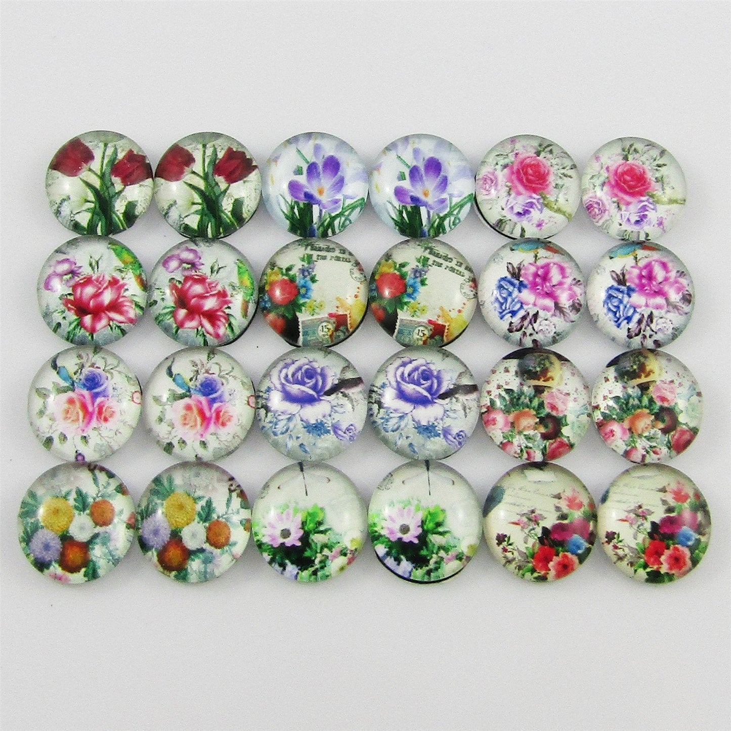 Glass Dome Cottage Garden Flower 12mm Cabochon 10 pieces random pairs