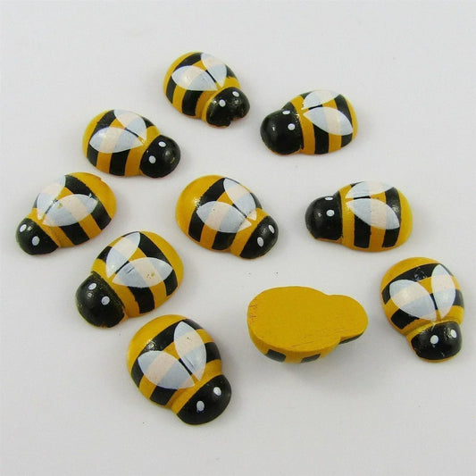 25pcs DIY Painted Wood Bumblebee Bee Cabochon 18x13mm Flat Back Hair Clips etc