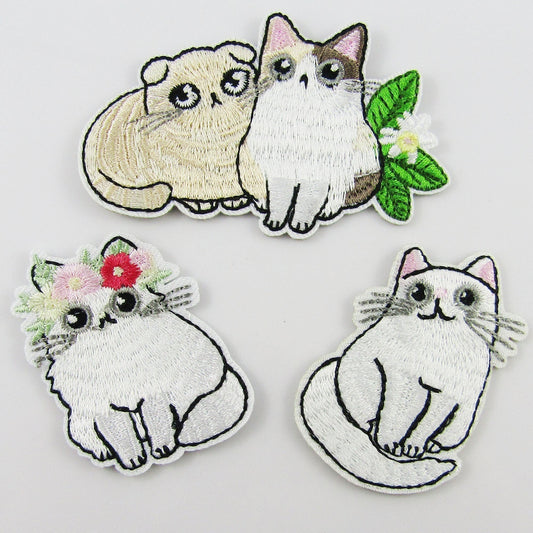 3pce Set Iron on / Sew On Cute Cat Cloth Patches 49-53 x 40-77mm