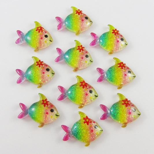 10pcs DIY Resin Glitter Rainbow Fish Cabochon FB Hair Clips Scrapbooking etc