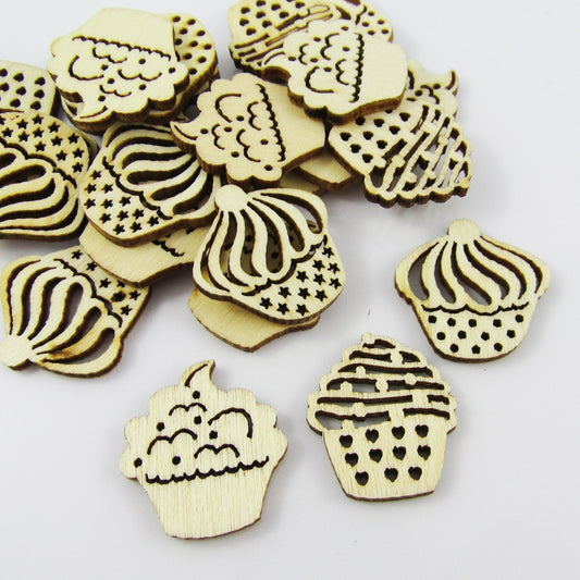 10pcs Laser Cut Wood Mixed Cupcake Embellishment Scrapbooking Cards & More!