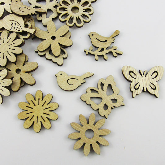 10pcs Wood Mixed Flower Butterfly Bird Embellishment Scrapbooking Cards & More!