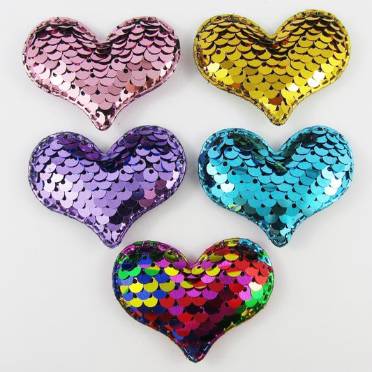 10pcs Sequins Heart Padded Puffy Patch Craft Embellishment 41x54mm Select Colour