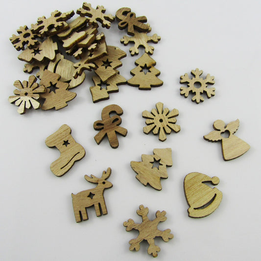 20pcs Laser Cut Wood Christmas Cabochons Scrapbooking Cards & More!