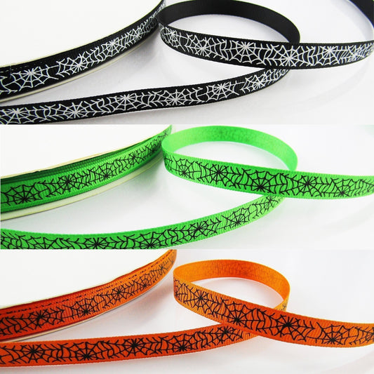 3metres Halloween Print Spider Web Grosgrain Ribbon 9mm Select Colour