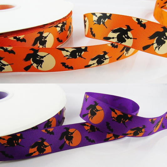 3metres Halloween Print Witch Broomstick Grosgrain Ribbon 25mm Select Colour