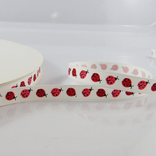 3metres Printed Ladybugs Grosgrain Ribbon 9mm