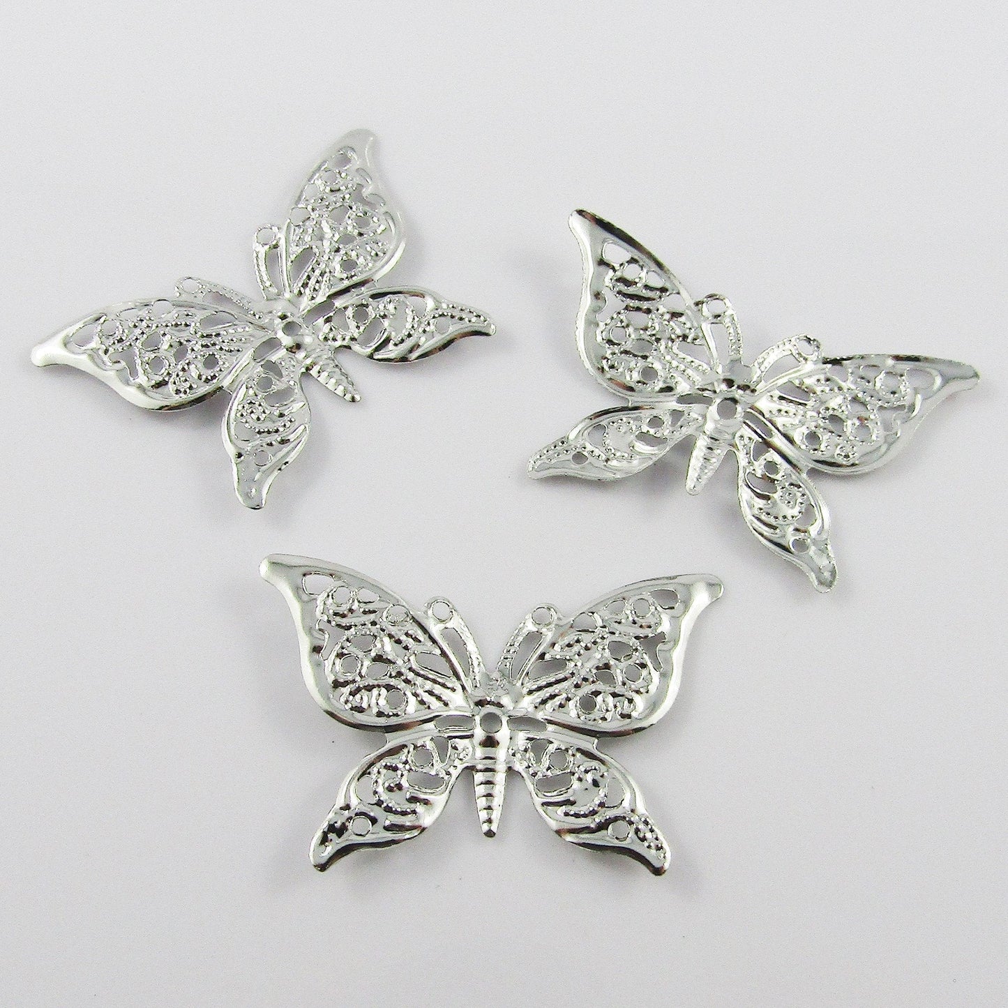 30pcs Filigree Butterfly Embellishments 26x39mm Craft Scrapbooking Silver