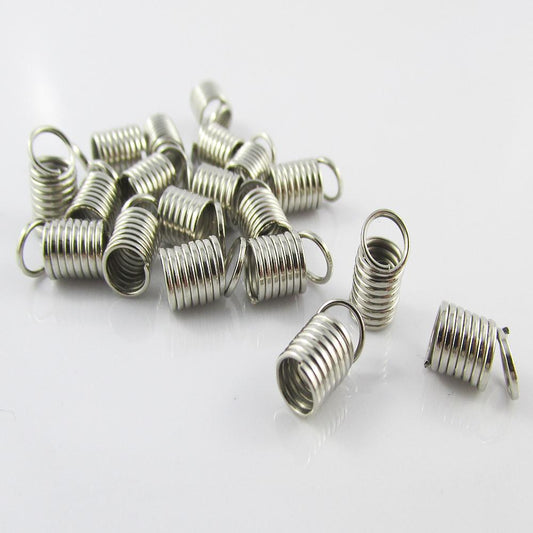 25 Sets (50pcs) Iron Coil Cord Crimp Ends 9x5mm Fit 3mm Cords Silver Tone