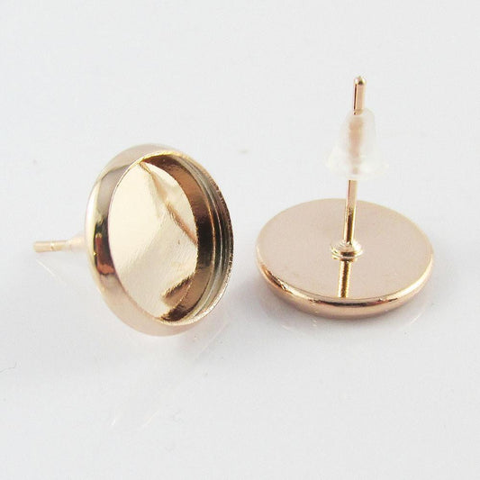 20pcs (10sets) Cabochon Setting Post Stud Earring & Back Rose Gold Fit 10mm Cabs