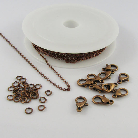 DIY 3mtr Cable Chain Jewellery Making Kit with Jumprings & Parrot Clasps COPPER