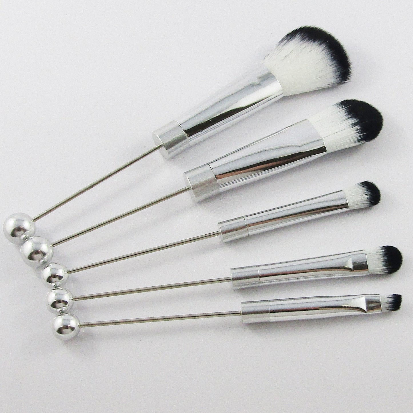 Blank DIY Beadable Makeup Brush Set 16cm Silver 5pcs/set