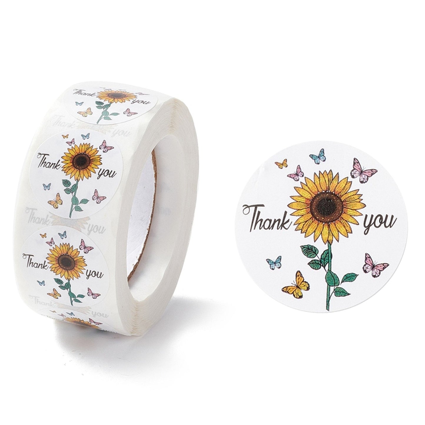 1 Roll 500pcs Sunflower Thank You Self Adhesive Paper Sticker Labels 25mm