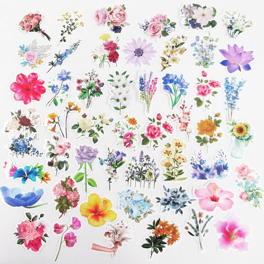 50pcs PVC Flower Sticker Bundle Scrapbook Junk Journal Laptop Phone Case & More