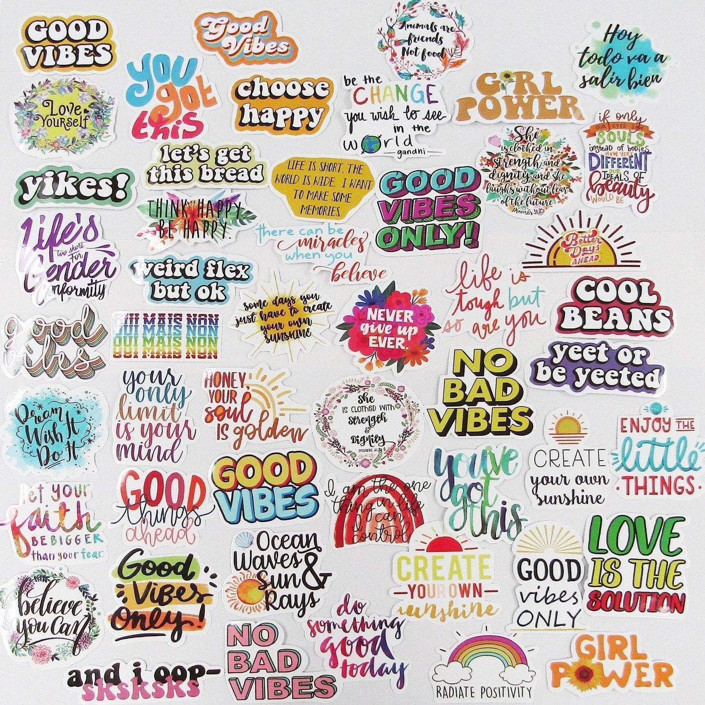 50pcs PVC Good Vibes Sticker Bundle Schoolbooks Journal Laptop Phone Skateboard