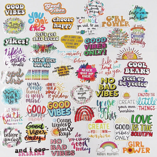 50pcs PVC Good Vibes Sticker Bundle Schoolbooks Journal Laptop Phone Skateboard