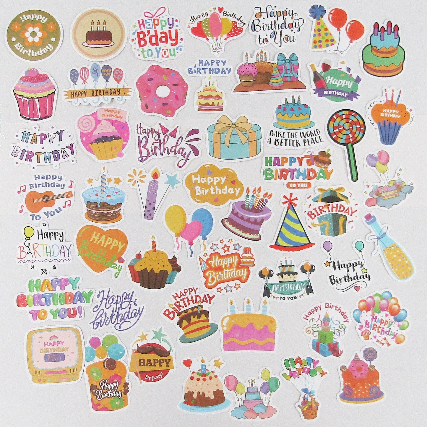 50pcs PVC Happy Birthday Sticker Bundle Scrapbooking Cards Junk Journal & More