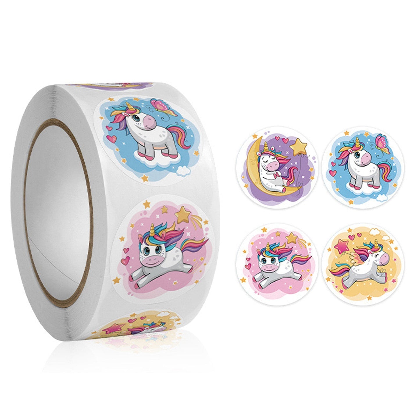 1 Roll 500pcs Unicorn Stickers Labels Self Adhesive 4 Designs 25mm