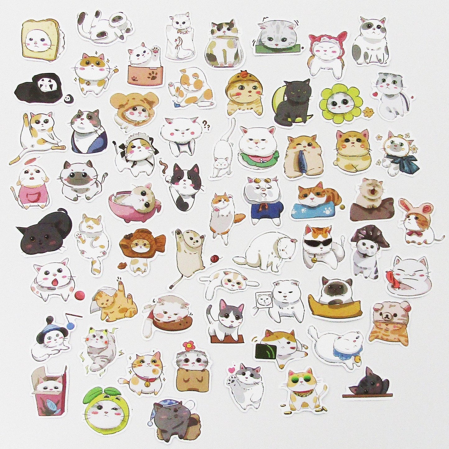 60pcs Cartoon Cat Sticker Bundle Schoolbooks Cards Junk Journal