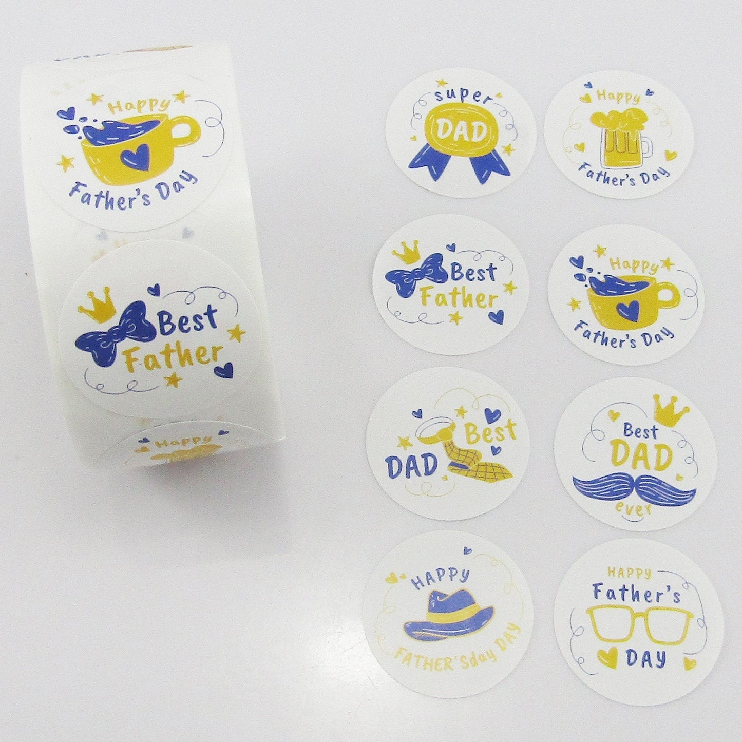 Roll of 500 Father's Day Various Designs Self Adhesive Paper Sticker Labels 25mm