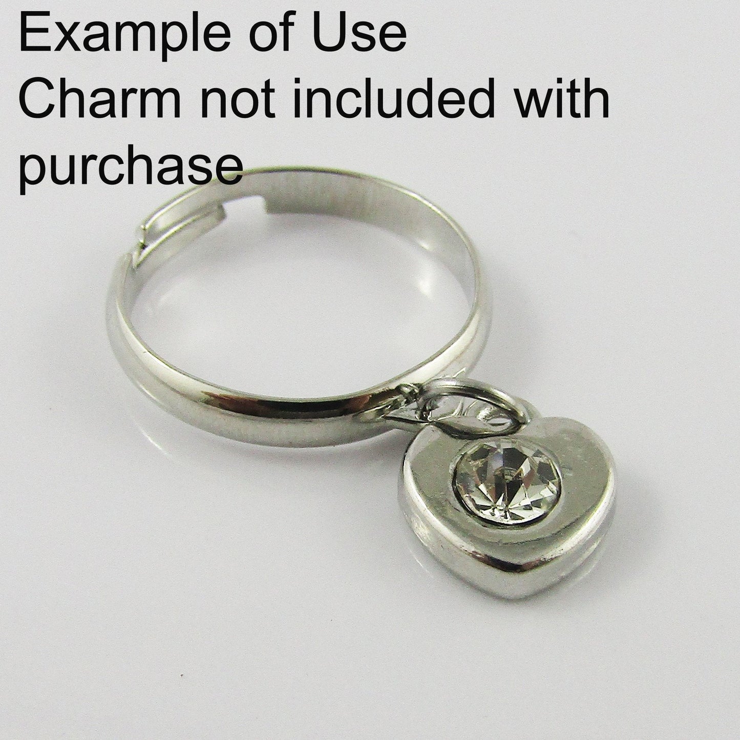 Bulk 10pce DIY Adjustable Ring Base with Charm Loop 17mm Silver