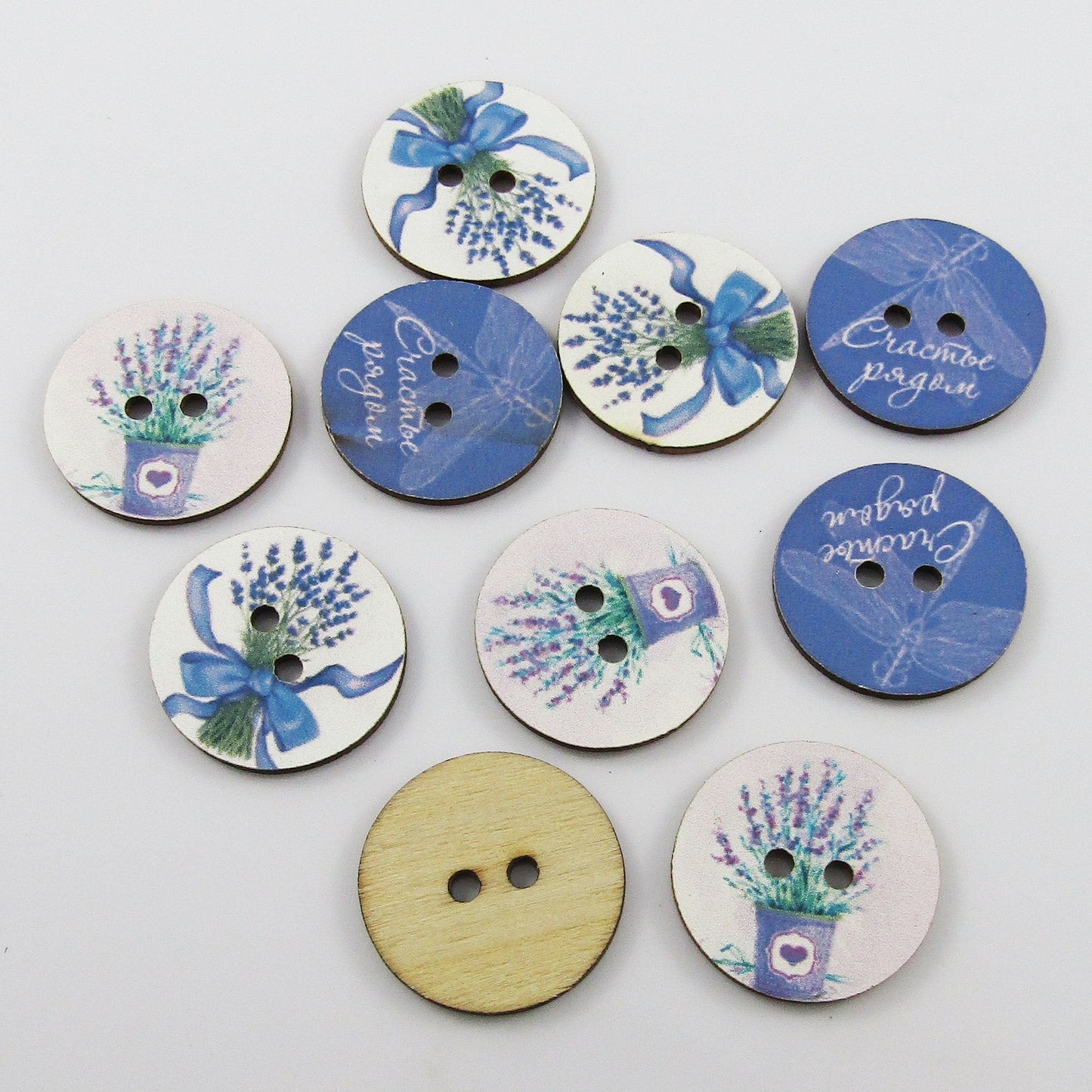 20pce Lavender Flower 2 Hole Wood Button 24mm Sewing Cards Junk Journal