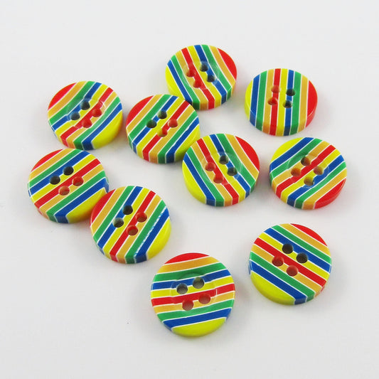 50pce Rainbow Stripes 4 Hole Button Resin Round 13mm Sewing Button Art Craft