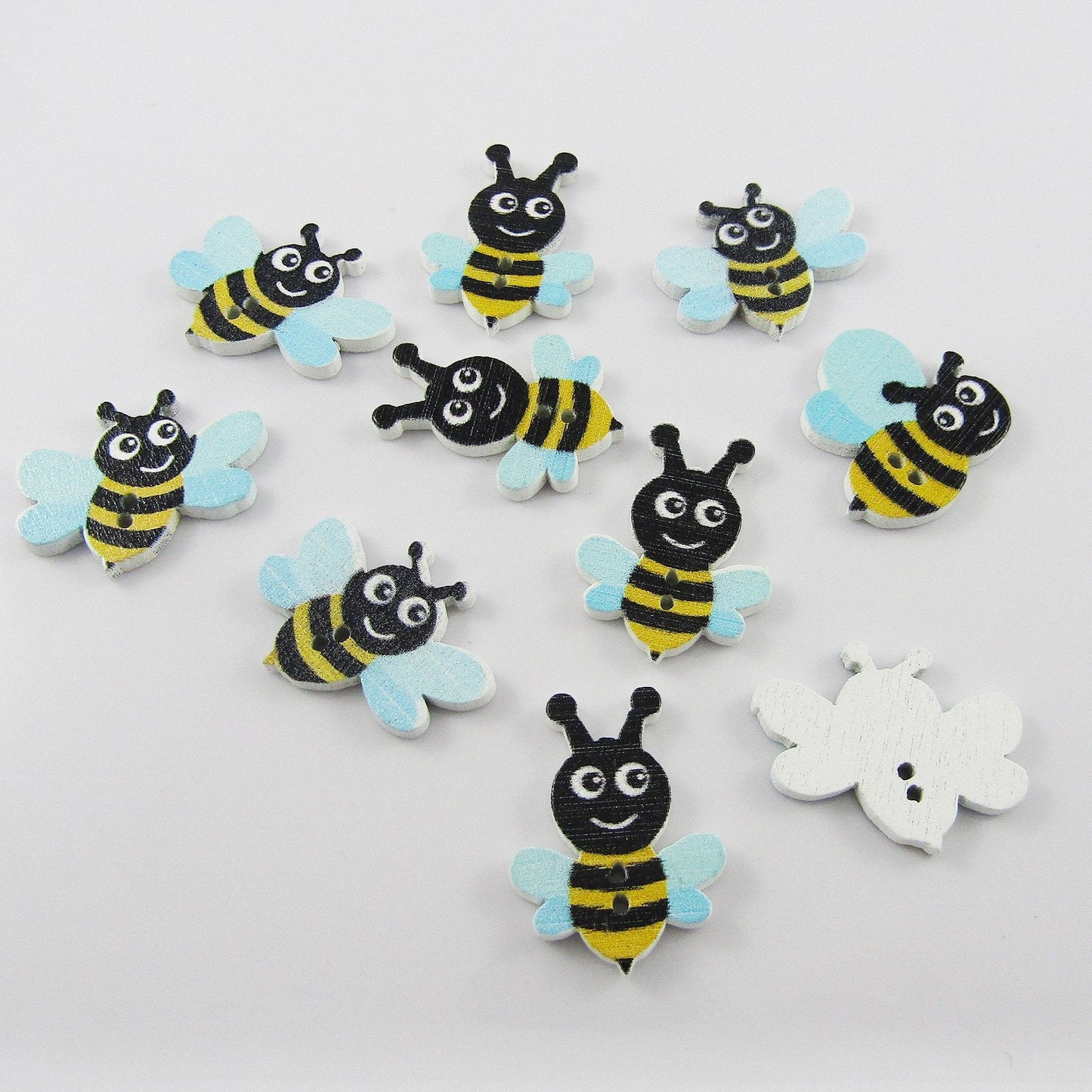 20pce Cute Bee 2 Hole Wood Button 22-24 x 19-20mm Sewing Cards Junk Journal