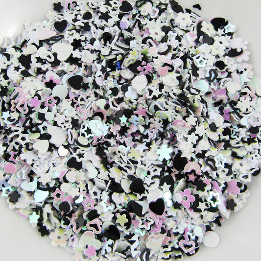 20g Black & White Flowers Hearts & Stars PVC Sprinkles Resin Mix-in Shaker Cards