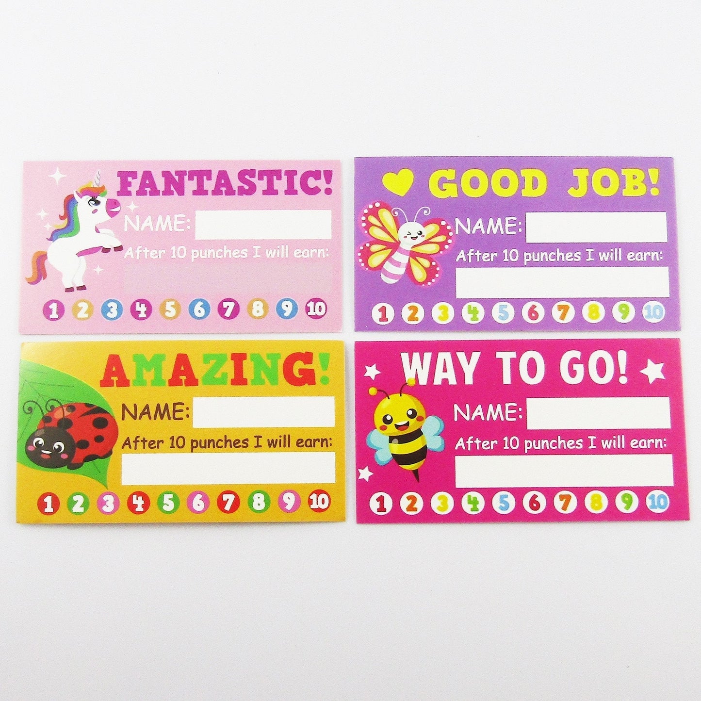 50pcs Mixed Girly Designs Student Child Reward Punch Card Behaviour Incentive