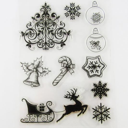 Santa Sleigh Tree Christmas Clear Stamp Silicone Rubber Scrapbooking Card Making