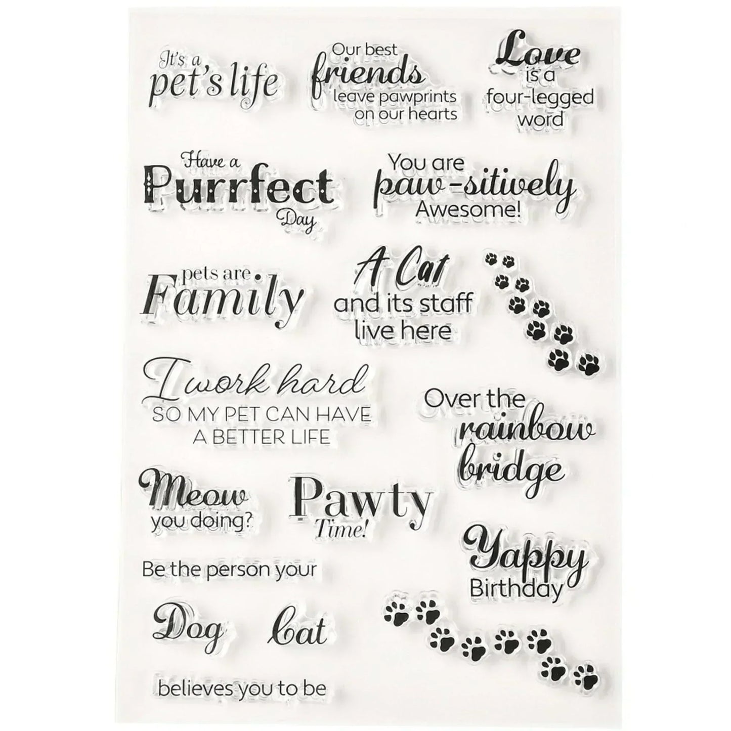 Paw Prints Pet Life Message Clear Stamp Silicone Rubber Scrapbooking Card Making