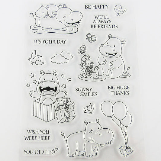 Hippo Hugs Clear Stamp Sheet Silicone Rubber Journal Scrapbooking Card Making